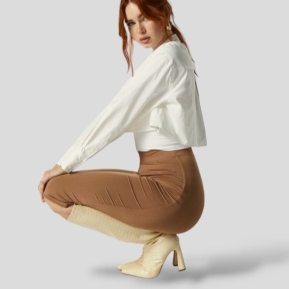 XXI Camel Cotton Pencil Skirt w Elastic Waist- Size S - Picture 1 of 7
